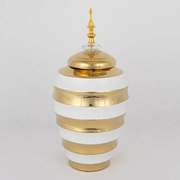 Βάζο Κεραμικό Με Καπάκι 752-20093 19x39.5cm White-Gold Estheti Home Ceramic