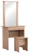 DRESSING TABLE WITH MIRROR &amp; STOOL CRYSTEL  MELAMINE IN SONAMA OAK 74x39x155Hcm.