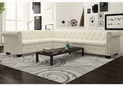 vidaXL Καναπές Γωνιακός Εξαθέσιος Chesterfield Λευκός Συνθετικό Δέρμα
