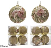 Χριστουγεννιάτικη Μπάλα Χρυσό 100mm Σετ 4Τμχ Σε 2 Σχέδια