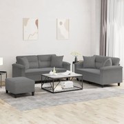 vidaXL Σετ Σαλονιού 3 Τεμαχίων Σκ. Γκρι Ύφασμα Μικροϊνών με Μαξιλάρια