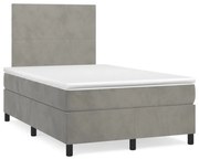 Κρεβάτι Boxspring με Στρώμα Ανοιχτό Γκρι 120x190 εκ. Βελούδινο