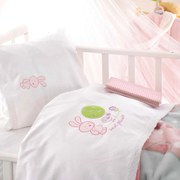 Σεντόνια Βρεφικά Σετ 3τμχ Sweet Summer White - Pink Ρυθμός Κούνιας 100x160cm Χωρίς Λάστιχο 100% Cotton