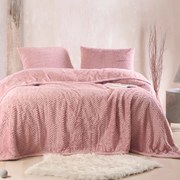 Κουβέρτα Fleece Υπέρδιπλη (220x240) Με Γουνάκι + Διακοσμητικές Μαξιλαροθήκες (Σετ) Rythmos Bliss Ροζ