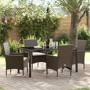 vidaXL Σέτ φαγητού για κήπο με μαξιλάρι 5 pcs Καφέ Πολυ ράταν