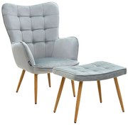Πολυθρόνα Maddison Με Υποπόδιο 029-000157 Βελούδο Grey-Natural 68x72x98cm