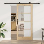 vidaXL Συρόμενη Πόρτα Χειροκίνητος Καφέ 93 x 211 εκ. Ξύλο και μέταλλο