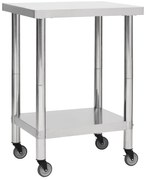 vidaXL Πάγκος Εργασίας Κουζίνας με Ροδάκια 60x30x85 εκ Ανοξείδ. Ατσάλι