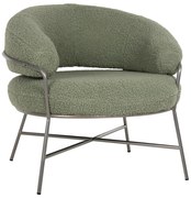 ARMCHAIR TRUDI  PISTACHIO GREEN BOUCLE FABRIC AND SILVER METAL FRAME 84x79x76Hcm.