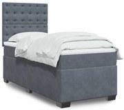 vidaXL Κρεβάτι Boxspring με Στρώμα Σκούρο Γκρι 90x200 εκ. Βελούδινο