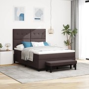 vidaXL Box Spring Bed με Στρώμα & Πάγκο Σκούρο Καφέ 140x190 εκ Ύφασμα
