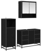 vidaXL Σετ Επίπλων Μπάνιου με ράφι 3 pcs Μαύρη Οξυά Επεξεργασμένο ξύλο