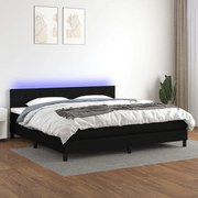 Κρεβάτι Boxspring με Στρώμα &amp; LED Μαύρο 200x200 εκ. Υφασμάτινο