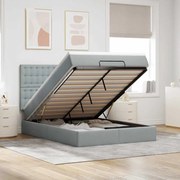 vidaXL Οθωμανικό κρεβάτι με στρώμα &amp; LEDs Ανοιχτό γκρι ύφασμα