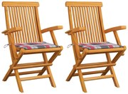 vidaXL Καρέκλες Κήπου 2 τεμ. Μασίφ Ξύλο Teak με Κόκκινα Καρό Μαξιλάρια