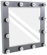 MIRROR-80x80-6 GloboStar®  MAKEUP MIRROR-80x80-6 Μοντέρνος Καθρέπτης Μακιγιάζ με Πλαίσιο Φυσικού Ξύλου με Διακόπτη On/Off 12 x E27 AC220-240V - Μ80 x Π7 x Υ80cm - Γκρι Ανθρακί