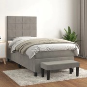 Κρεβάτι Boxspring με Στρώμα Ανοιχτό Γκρι 100x200 εκ. Βελούδινο - Γκρι