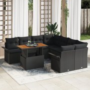 vidaXL 9 Τεμαχίων Σετ Καναπέ Κήπου με Μαξιλάρια Μαύρο Πολυ Ρατάν, vidaXL 2-θέσιος Καναπές Κήπου με Αποθήκευση &amp; Μαξιλάρια Μαύρο Πολυ Ρατάν