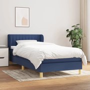 vidaXL Κρεβάτι Boxspring με Στρώμα Μπλε 90x200 εκ.Υφασμάτινο