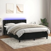 vidaXL Κρεβάτι Boxspring με Στρώμα &amp; LED Μαύρο 140x190 εκ. Βελούδινο