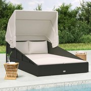 Ξαπλώστρα με Πτυσσόμενη Οροφή Μαύρη 200x114x128 εκ. Συνθ. Ρατάν 362273