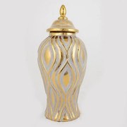 Βάζο Κεραμικό Με Καπάκι 752-20016 18.8x18.8x42.6cm Silver-Gold Estheti Home Κεραμικό