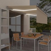 vidaXL Τέντα Συρόμενη Χειροκίνητη με Σκίαστρο &amp; LED Κρεμ 4,5 x 3 μ.