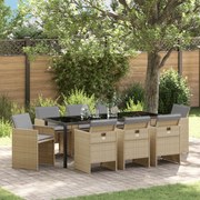 vidaXL Σετ Εξωτερικής Διατροφής 9 Τεμαχίων με Μαξιλάρια Μπεζ Πολυ Ρατάν