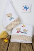 ΠΕΤΣΕΤΑ ΣΕΤ 2 τεμ bebe HAPPY BEARS 21 30X50,70X140 ΛΕΥΚΟ/ΜΠΕΖ Cotton 100% - DIMcol