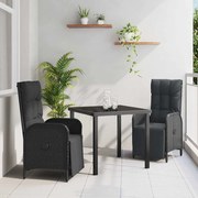vidaXL Σέτ φαγητού για κήπο με μαξιλάρι 3 pcs Μαύρο Πολυ ράταν