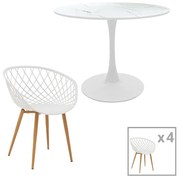 Intrahome Τραπεζαρία Ezra-Balou I Intrahome σετ 5τεμ pp-mdf σε λευκό μαρμάρου απόχρωση Φ120x75εκ | SKU: INTRAPA-311112122