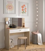 Insi Makeup μπουντουάρ με ένα συρτάρι και καθρέφτη 94x44x121/77εκ. Natural Chestnut / Λευκό  0202.GM20