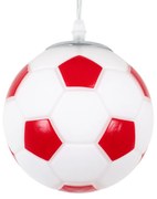 GloboStar® FOOTBALL 00642 Μοντέρνο Κρεμαστό Παιδικό Φωτιστικό Οροφής Μονόφωτο 1 x E27 Κόκκινο Λευκό Γυάλινο Φ15 x Υ18cm