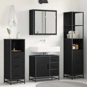 vidaXL Σετ Επίπλων Μπάνιου με ράφι 4 pcs Μαύρη Οξυά Επεξεργασμένο ξύλο