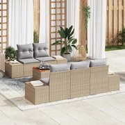 vidaXL Σετ 6 Τεμαχίων Καναπέ Κήπου Με Μαξιλάρια Μπεζ Πολυ Ρατάν Ακακία
