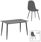 Intrahome Τραπεζαρία Bella-Gustas Intrahome σετ 7τμχ ανθρακί βελούδο-γκρι μαρμάρου sintered stone-μαύρο μέταλλο 160x80x75εκ | SKU: INTRAPA-311112178