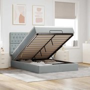vidaXL Οθωμανικό κρεβάτι με στρώμα&amp;LEDs Ανοιχτό γκρι 140x190cm Ύφασμα