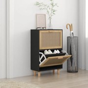 vidaXL Παπουτσοθήκη Μαύρη 52x25x80 εκ Επεξεργασμένο Ξύλο&amp;Φυσικό Ρατάν