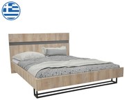 Κρεβάτι διπλό Elencia pakoworld σε oak με γκρι απόχρωση 160x200εκ