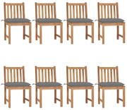 Καρέκλες Κήπου 8 τεμ. από Μασίφ Ξύλο Teak με Μαξιλάρια - Γκρι