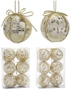 Χριστουγεννιάτικη Μπάλα Λευκό 80mm Σετ 6Τμχ Σε 2 Σχέδια