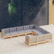 vidaXL Σαλόνι Κήπου Σετ 10 Τεμαχίων Ξύλο Πεύκου &amp; Γκρι Μαξιλάρια