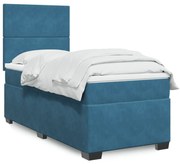 vidaXL Κρεβάτι Boxspring με Στρώμα Μπλε 90x200 εκ. Βελούδινο