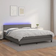 vidaXL Κρεβάτι Boxspring με Στρώμα & LED Γκρι 160x200 εκ. Συνθ. Δέρμα