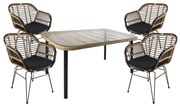 Σετ Τραπεζαρία Κήπου ArteLibre AMPLAS Φυσικό/Μαύρο Μέταλλο/Rattan/Γυαλί Με 4 Καρέκλες 14990292