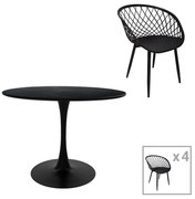 Τραπεζαρία Ezra-Balou pakoworld σετ 5τεμ pp-mdf σε μαύρη απόχρωση Φ120x73εκ