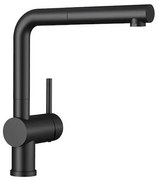 Blanco Linus-S SILGRANIT® Black Matt Μπαταρία Κουζίνας με Περιστρεφόμενο Ρουξούνι και Μεταλλικό Αποσπώμενο Ντους