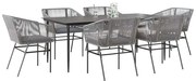 vidaXL Σετ Τραπεζαρίας Κήπου 7 τεμ. Γκρι Συνθ.Ρατάν/Γυαλί με Μαξιλάρια