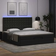 vidaXL Οθωμανικό κρεβάτι με στρώμα &amp; LEDs Μαύρο 180x200cm Faux Leather