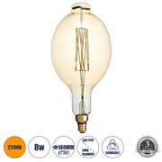 GloboStar 99166 Λάμπα LED Long Filament E27 BT180 MANGOS Γλόμπος 8W 720lm 360° AC 220-240V IP20 Φ18 x Υ39cm Ultra Θερμό Λευκό 2200K με Μελί Γυαλί - Dimmable - 3 Χρόνια Εγγύηση